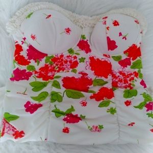 Jantzen one piece swimsuit-swimdress & straps. Color-Pink Orange& green flowered